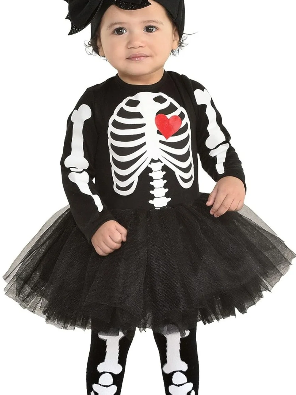 Baby Bones Kids Black Skeleton Tutu Costume with Red Heart